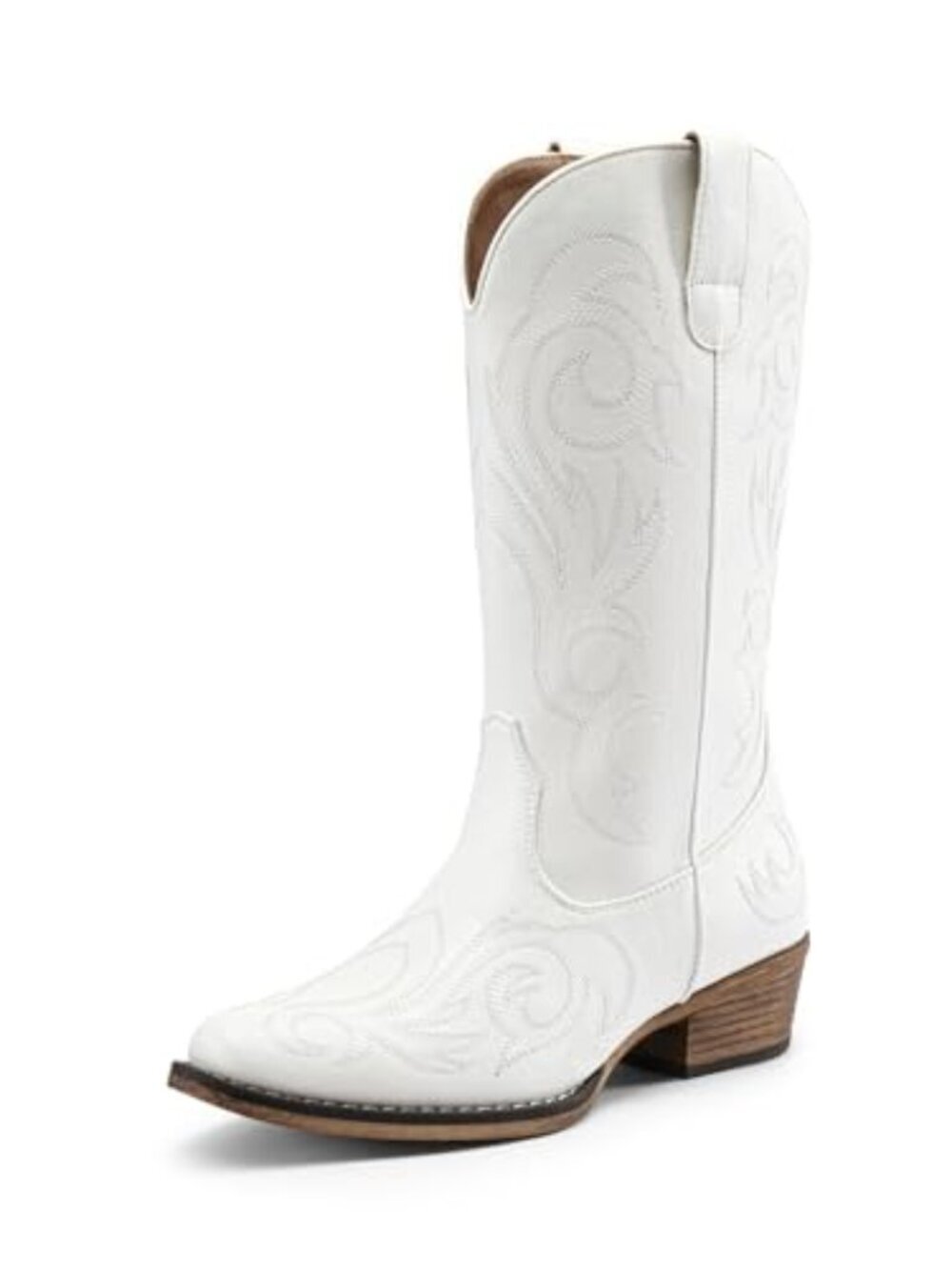 🆕 Womens Cowboy Cowgirl Boots Mid Calf Square Toe Retro Western - White